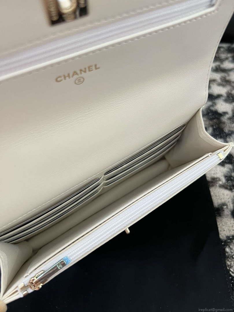 Chanel A96033 Woc Wallet on Chain With Small flower Handle White Lambskin