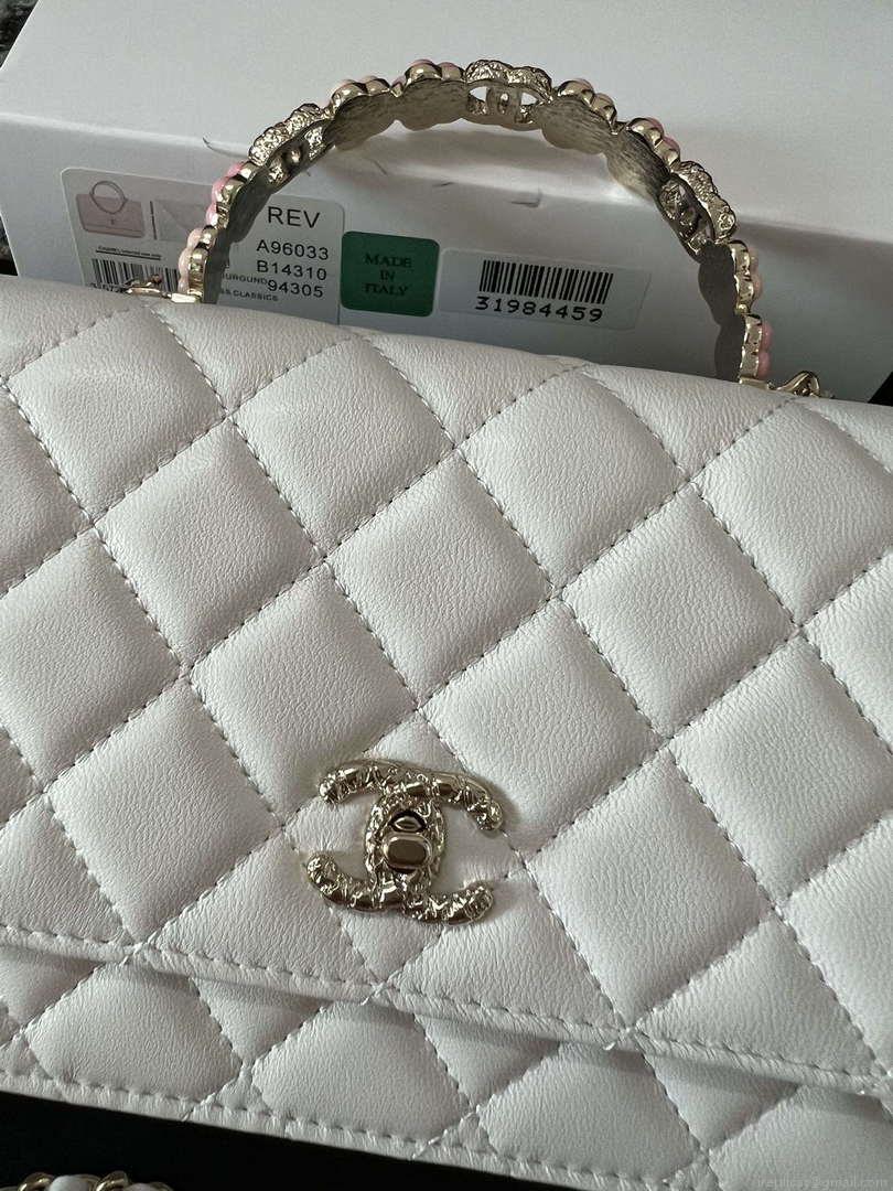 Chanel A96033 Woc Wallet on Chain With Small flower Handle White Lambskin
