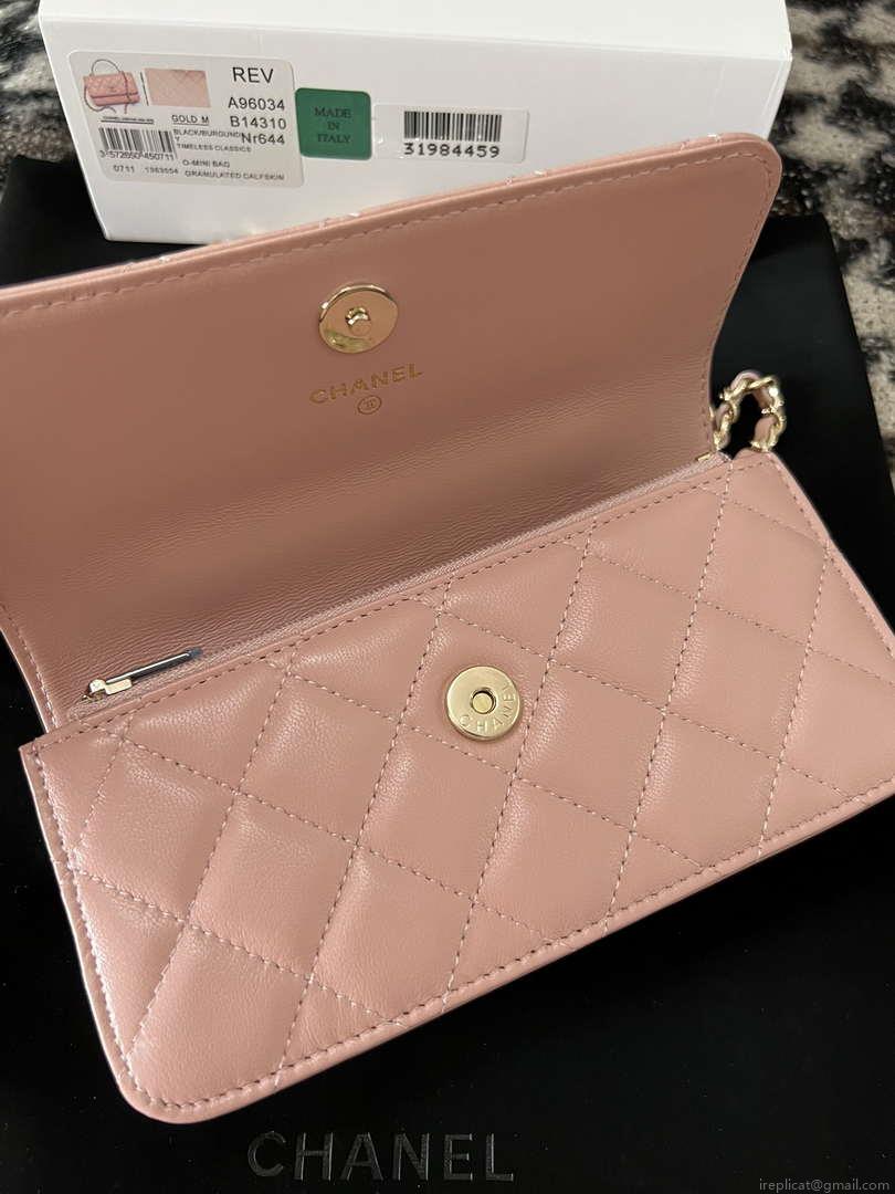 Chanel A96034 Woc Wallet on Chain With Small flower Handle Pink Lambskin