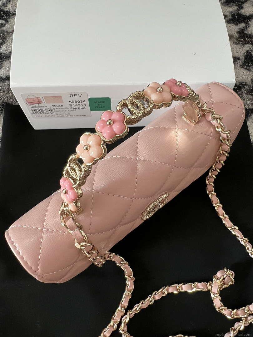 Chanel A96034 Woc Wallet on Chain With Small flower Handle Pink Lambskin