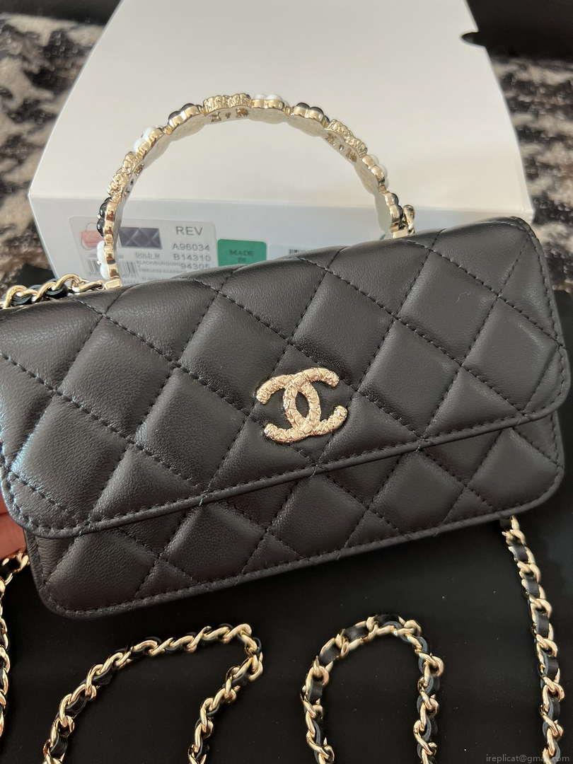 Chanel A96034 Woc Wallet on Chain With Small flower Handle Black Lambskin