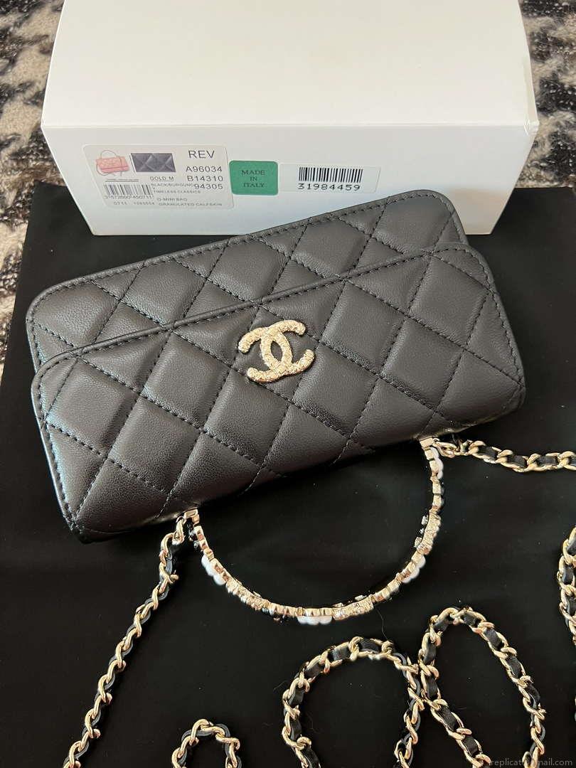 Chanel A96034 Woc Wallet on Chain With Small flower Handle Black Lambskin