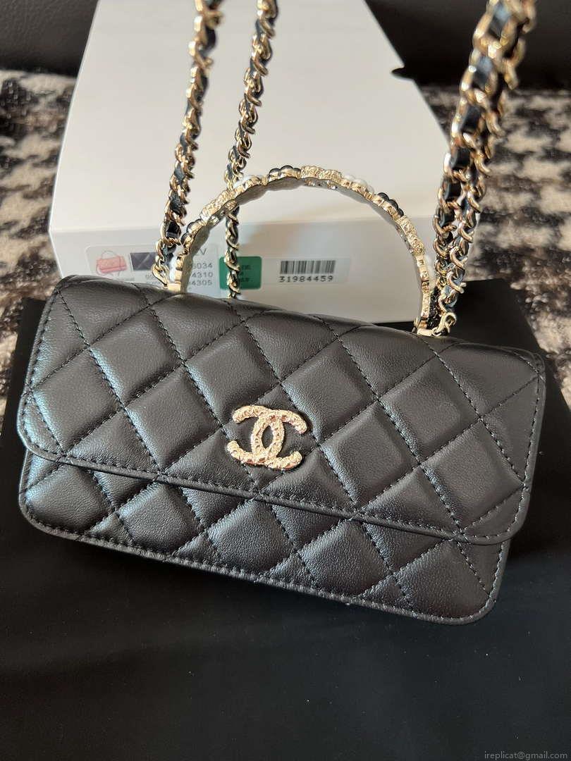 Chanel A96034 Woc Wallet on Chain With Small flower Handle Black Lambskin
