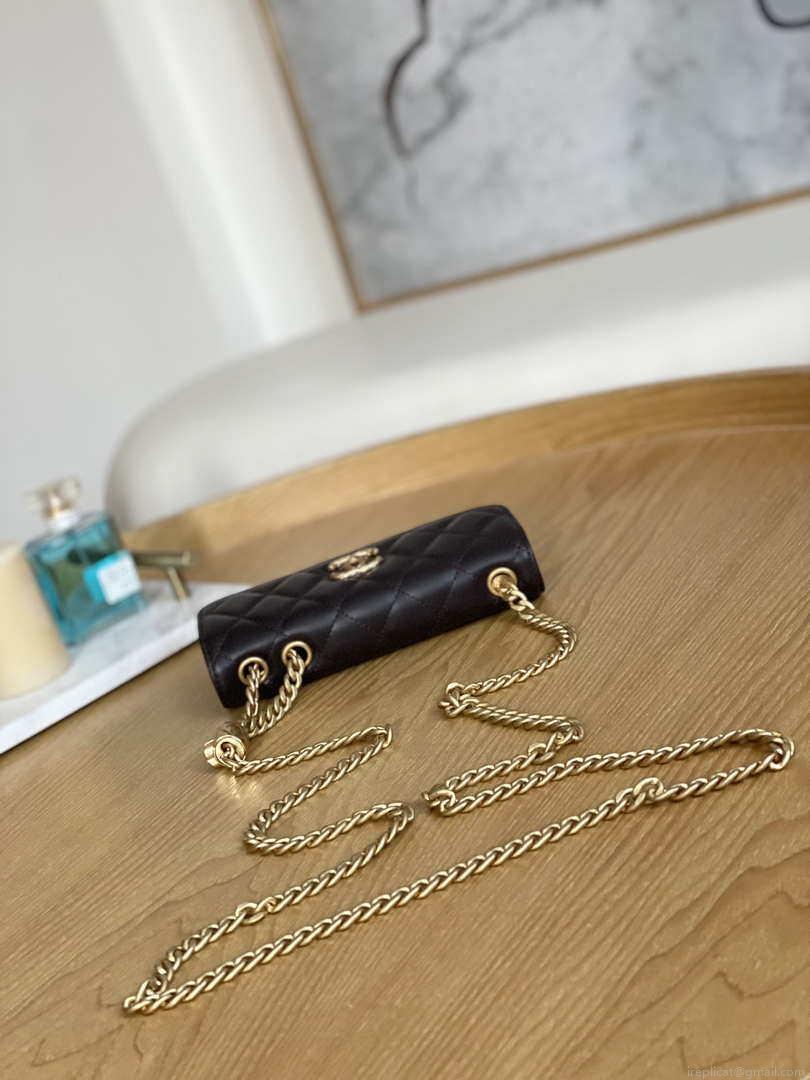 Chanel AP3047 FLAP Phone Holder With Chain Dark brown Lambskin