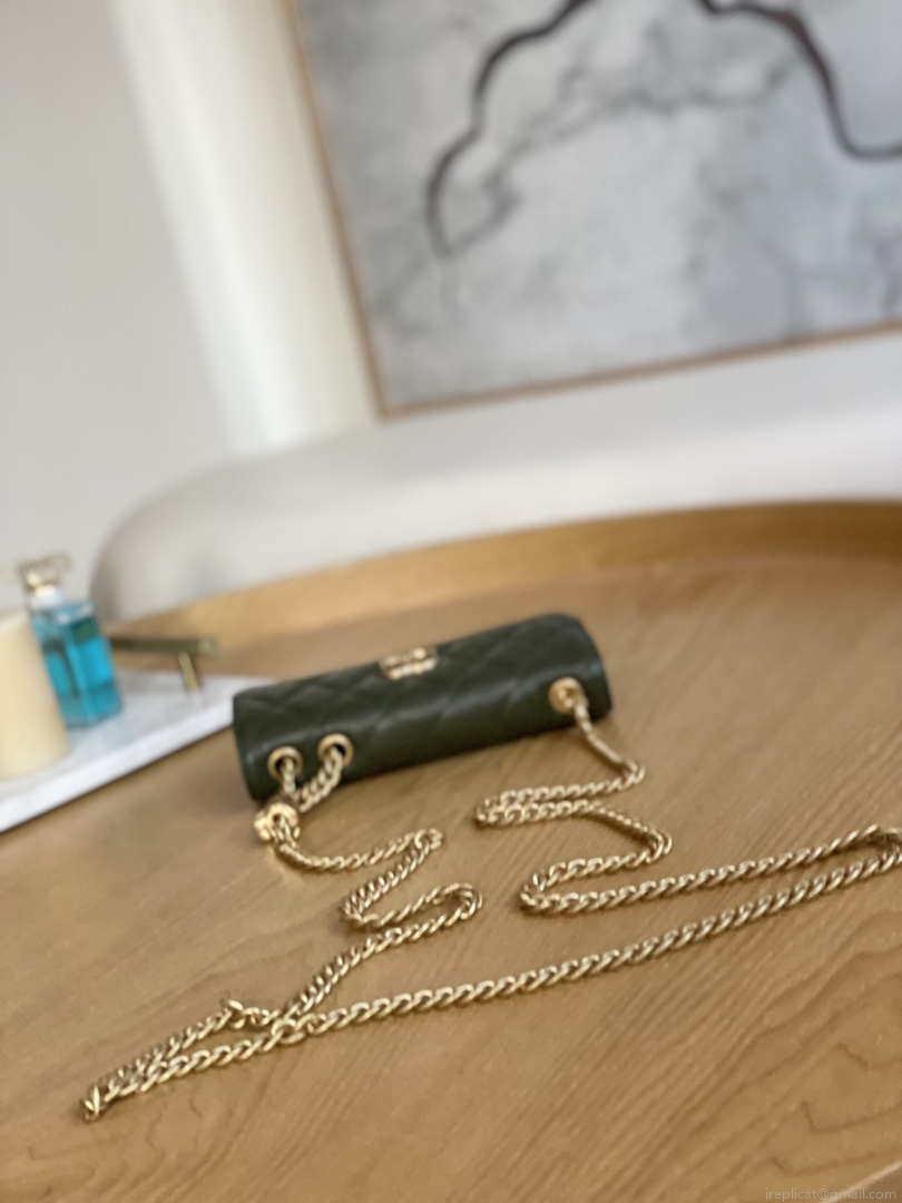 Chanel AP3047 FLAP Phone Holder With Chain Green Lambskin