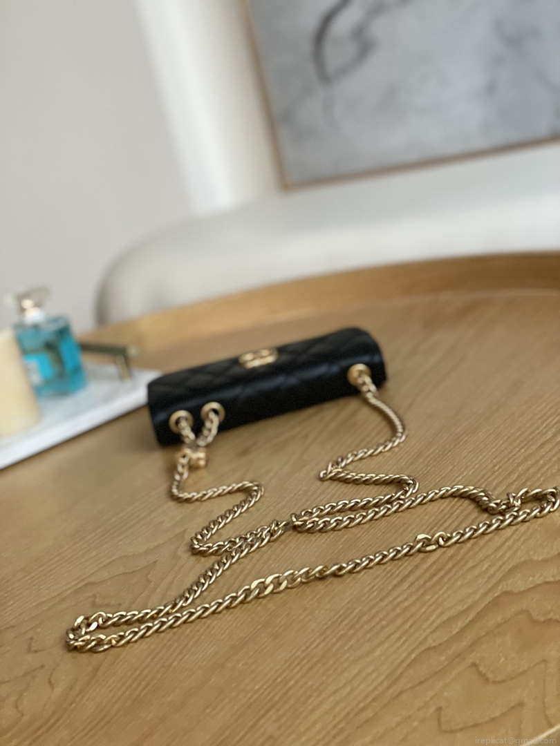 Chanel AP3047 FLAP Phone Holder With Chain Black Lambskin
