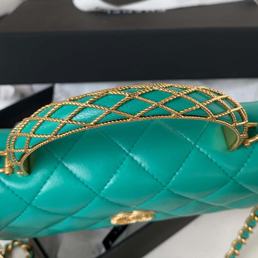 Chanel AP3385 Woc Flap Phone Holder With Chain Lambskin Green Gold