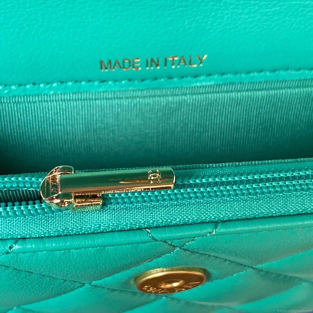 Chanel AP3385 Woc Flap Phone Holder With Chain Lambskin Green Gold