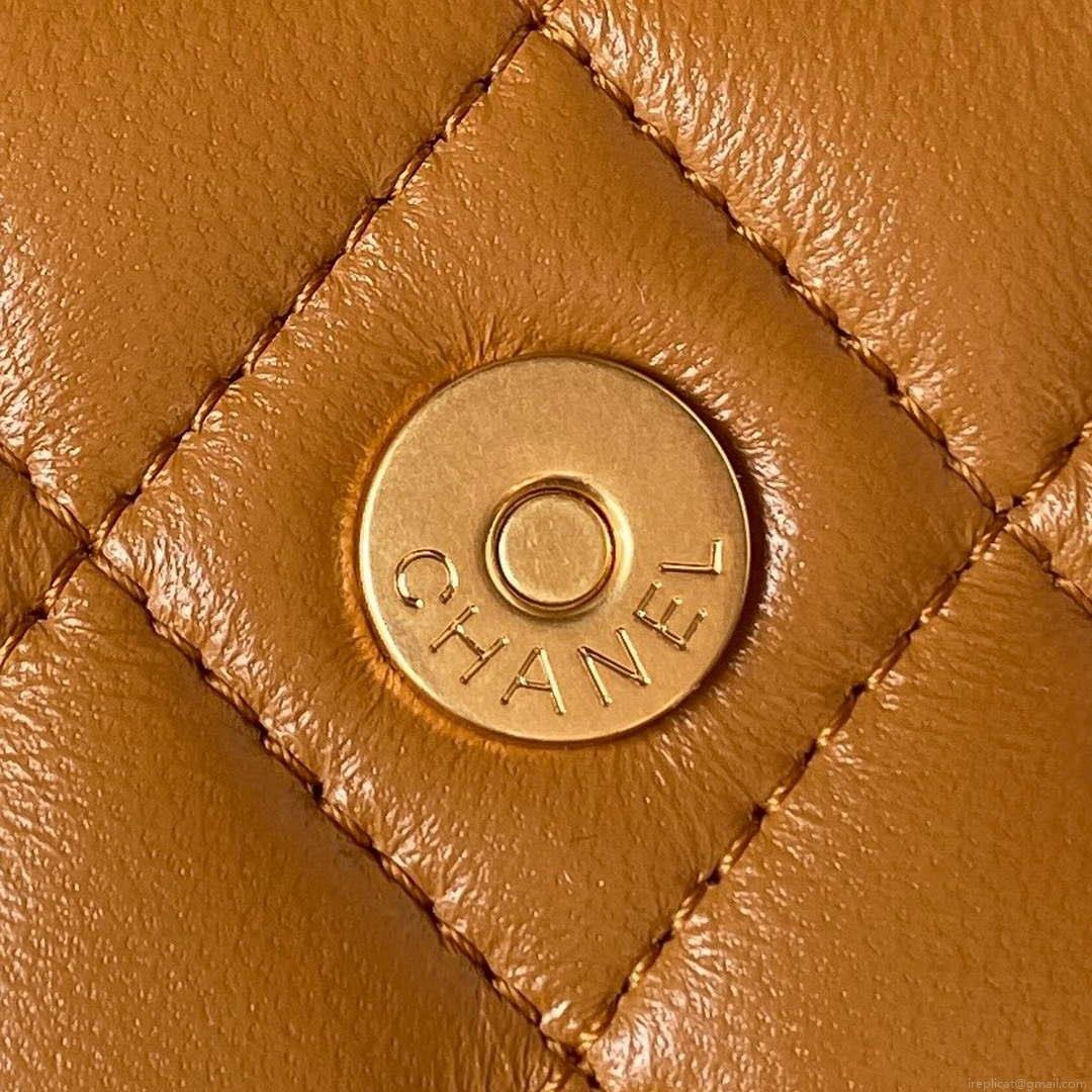 Chanel AP3385 Woc Flap Phone Holder With Chain Lambskin Caramel Gold