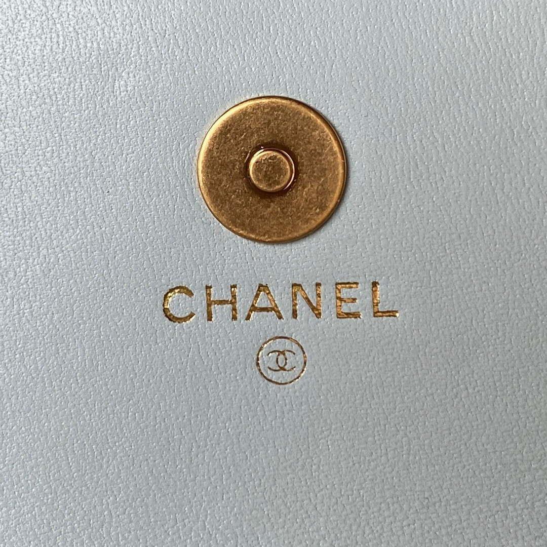Chanel AP3385 Woc Flap Phone Holder With Chain Lambskin Blue Gold