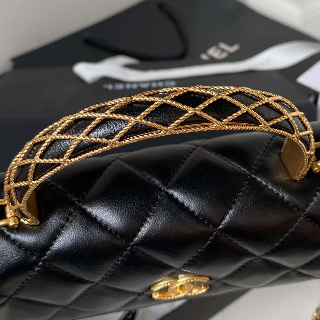 Chanel AP3385 Woc Flap Phone Holder With Chain Lambskin Black Gold