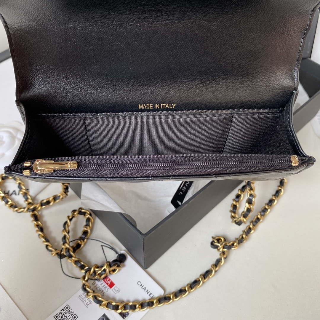Chanel AP3385 Woc Flap Phone Holder With Chain Lambskin Black Gold