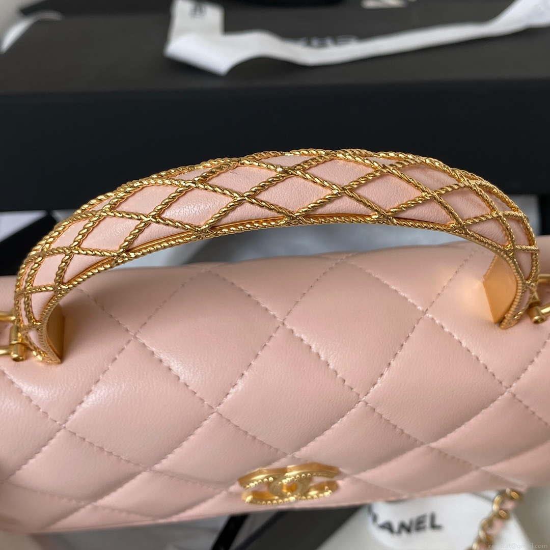 Chanel AP3385 Woc Flap Phone Holder With Chain Lambskin Pink Gold
