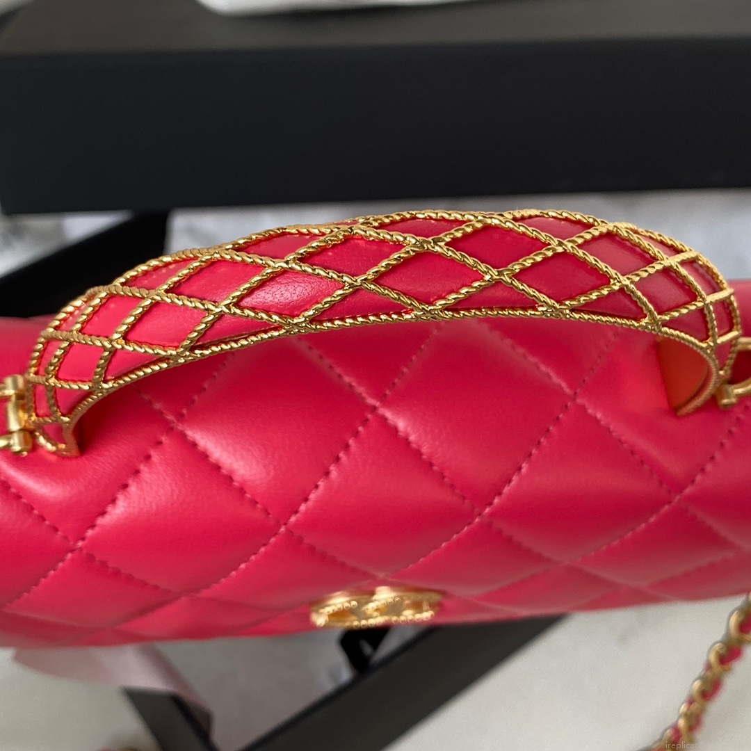Chanel AP3385 Woc Flap Phone Holder With Chain Lambskin Red Gold
