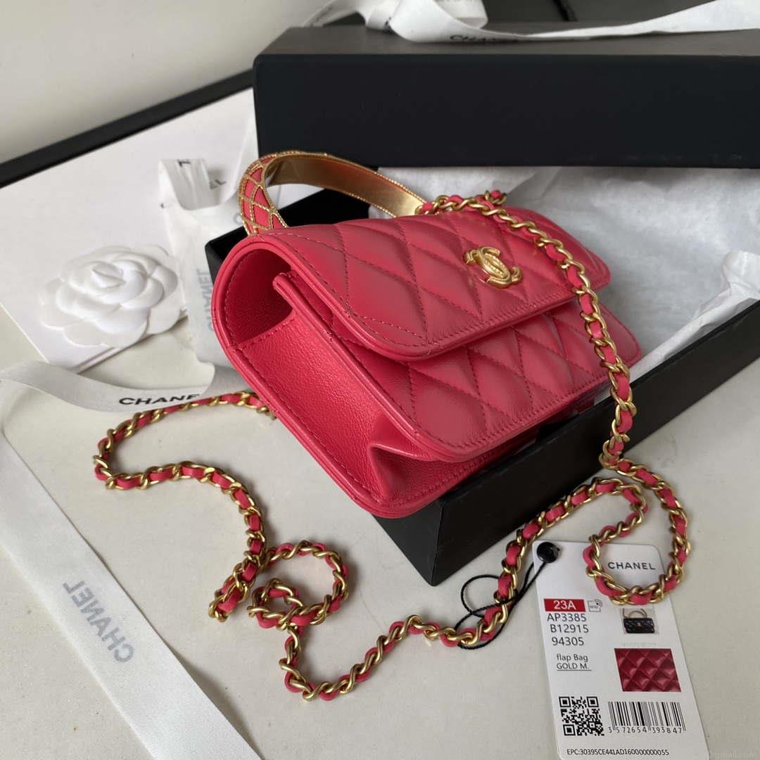 Chanel AP3385 Woc Flap Phone Holder With Chain Lambskin Red Gold