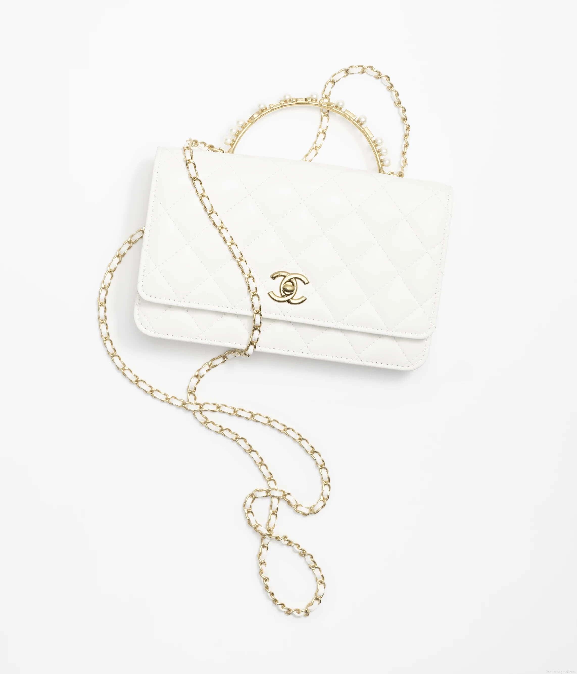 Chanel AP3504 Woc Wallet On Chain lambskin Imitation Pearls Strass & Gold white