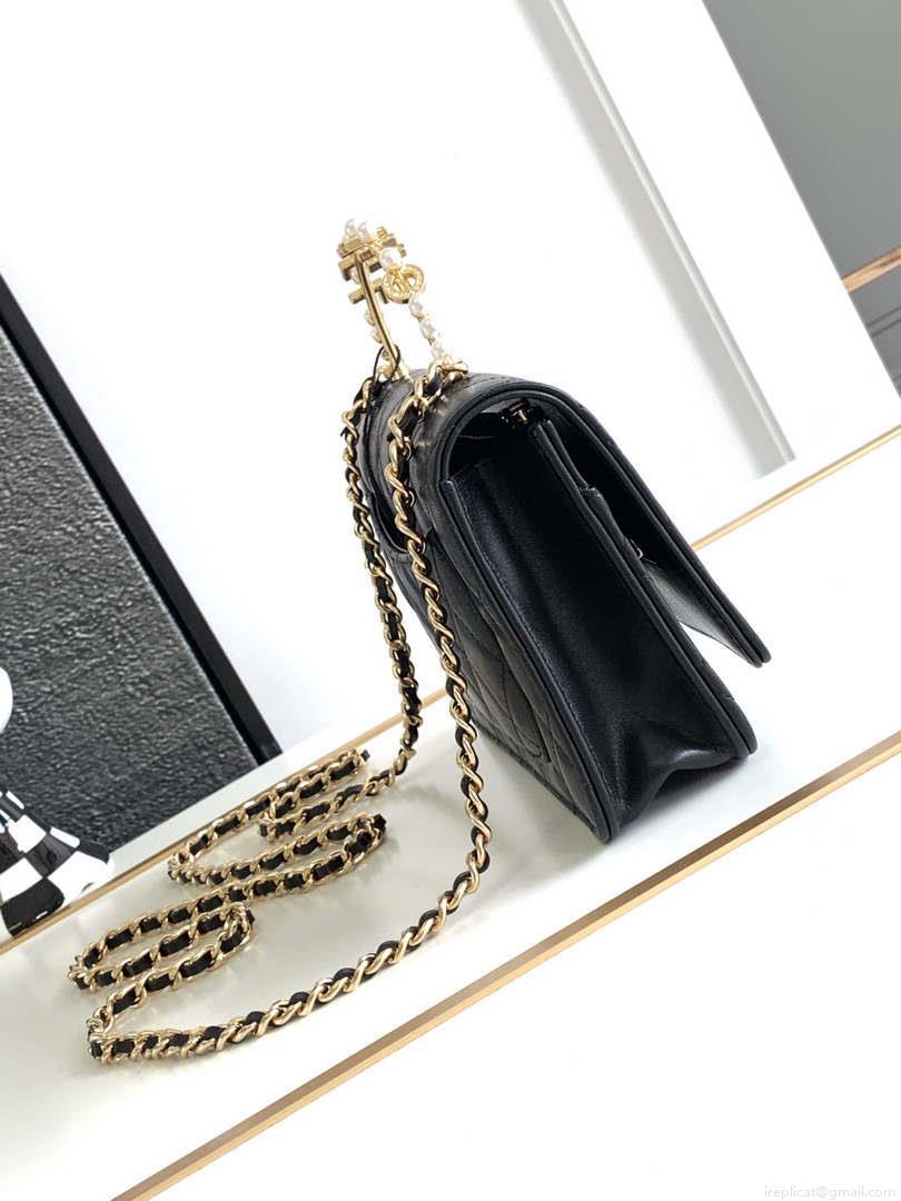Chanel AP3504 Woc Wallet On Chain lambskin Imitation Pearls Strass & Gold Black