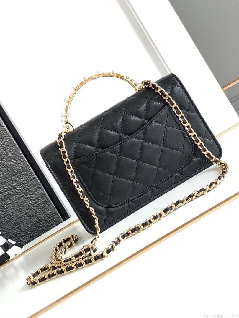 Chanel AP3504 Woc Wallet On Chain lambskin Imitation Pearls Strass & Gold Black