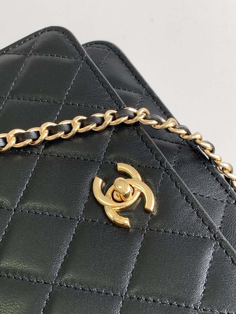 Chanel AP3504 Woc Wallet On Chain lambskin Imitation Pearls Strass & Gold Black