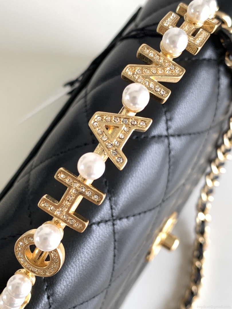 Chanel AP3504 Woc Wallet On Chain lambskin Imitation Pearls Strass & Gold Black