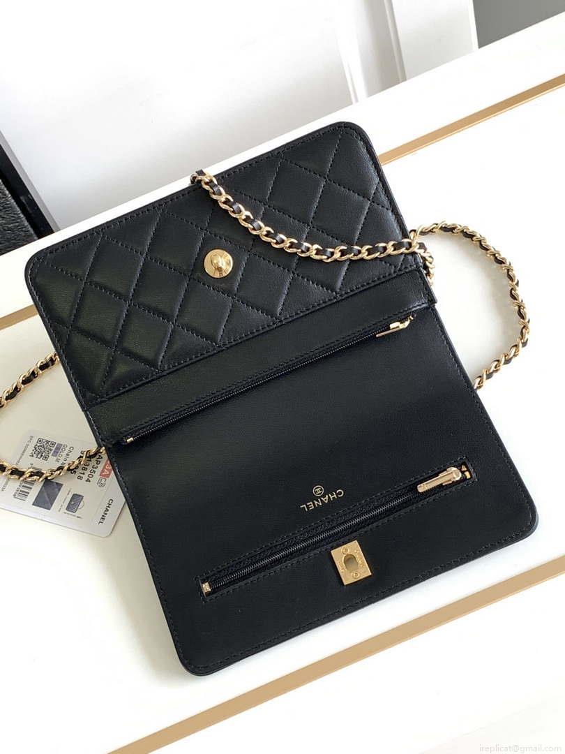 Chanel AP3504 Woc Wallet On Chain lambskin Imitation Pearls Strass & Gold Black