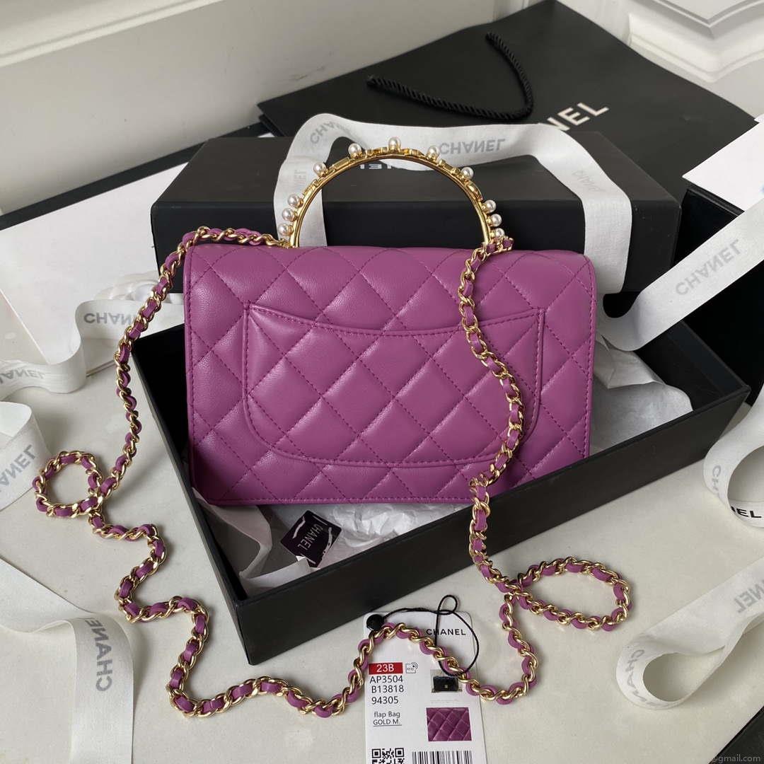 Chanel AP3504 Woc Wallet On Chain lambskin Imitation Pearls Strass & Gold Purple