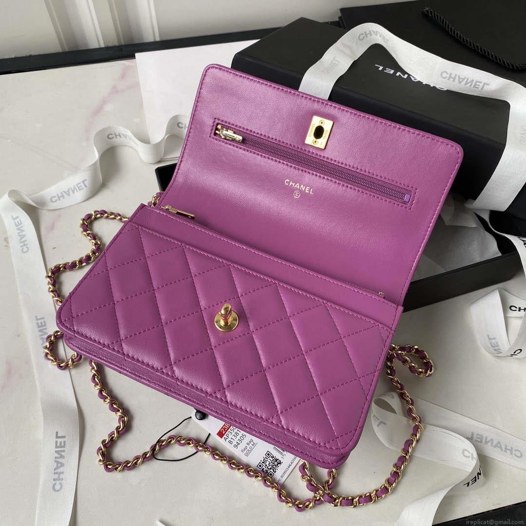 Chanel AP3504 Woc Wallet On Chain lambskin Imitation Pearls Strass & Gold Purple