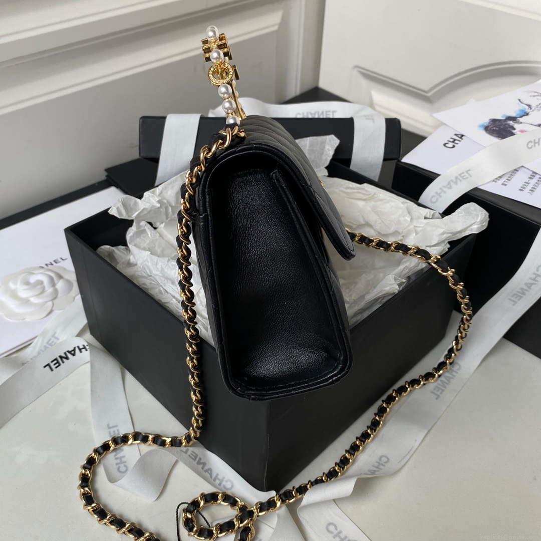 Chanel AP3513 Woc Clutch With Chain lambskin Imitation Pearls Enamel & Gold Black