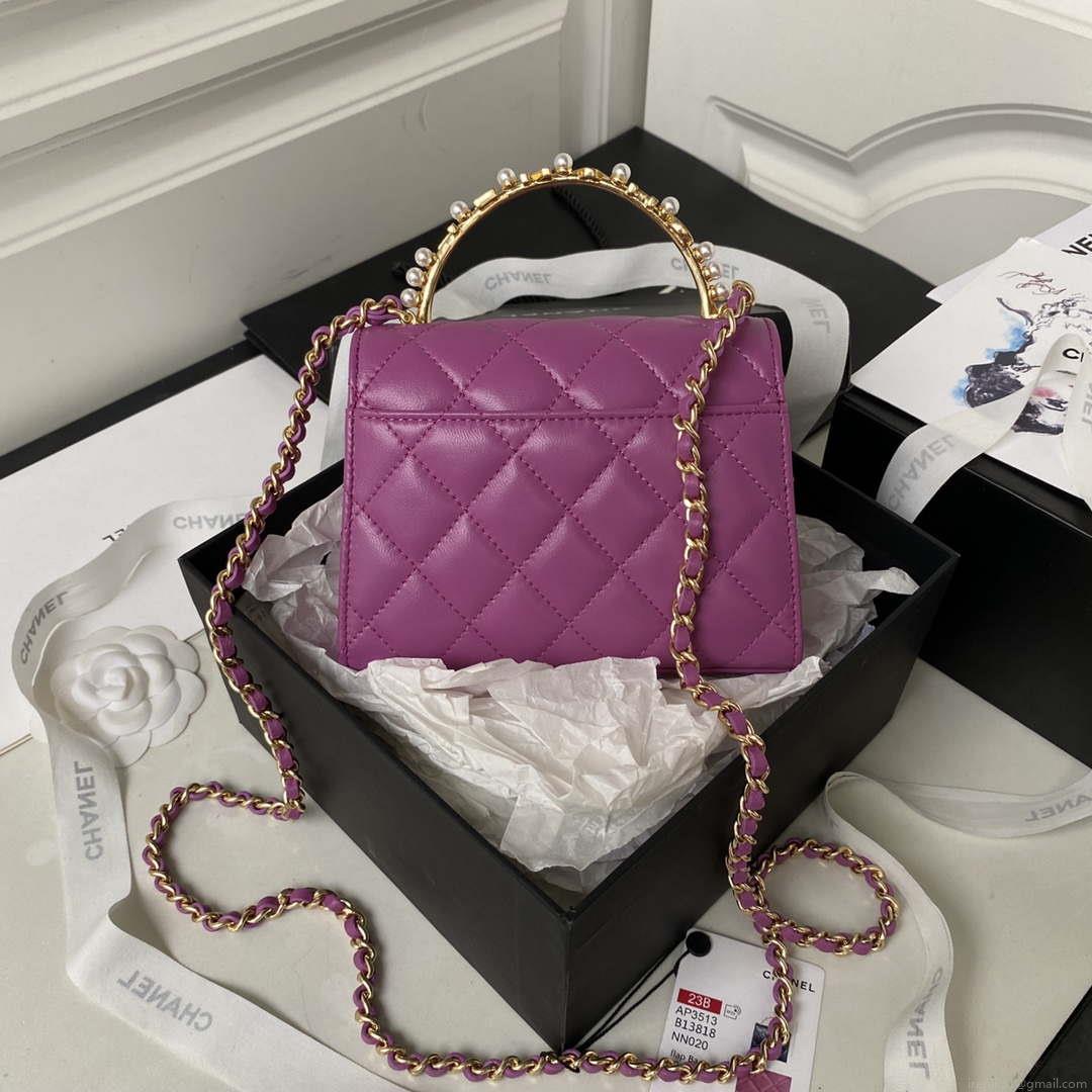 Chanel AP3513 Woc Clutch With Chain lambskin Imitation Pearls Enamel & Gold Purple