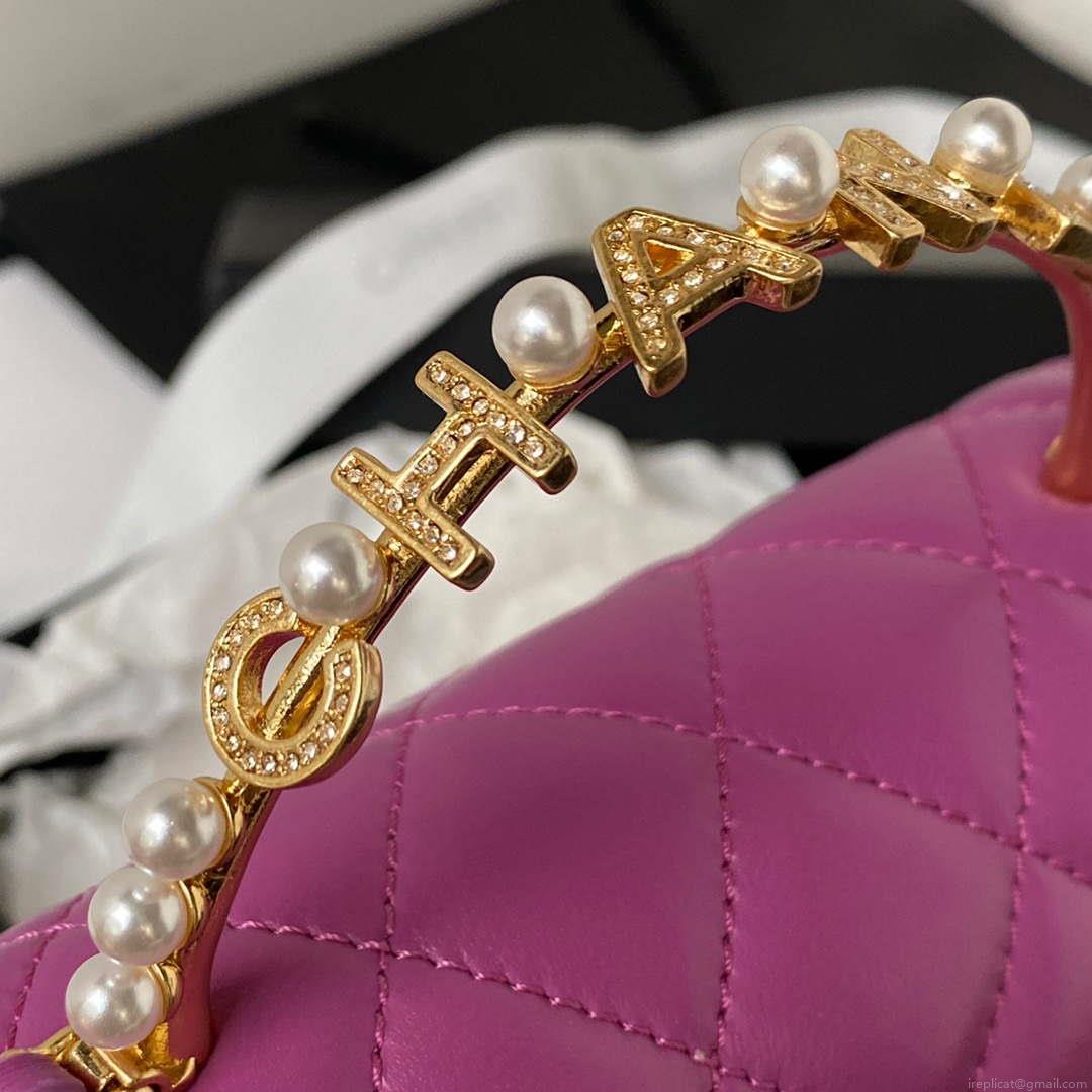 Chanel AP3513 Woc Clutch With Chain lambskin Imitation Pearls Enamel & Gold Purple