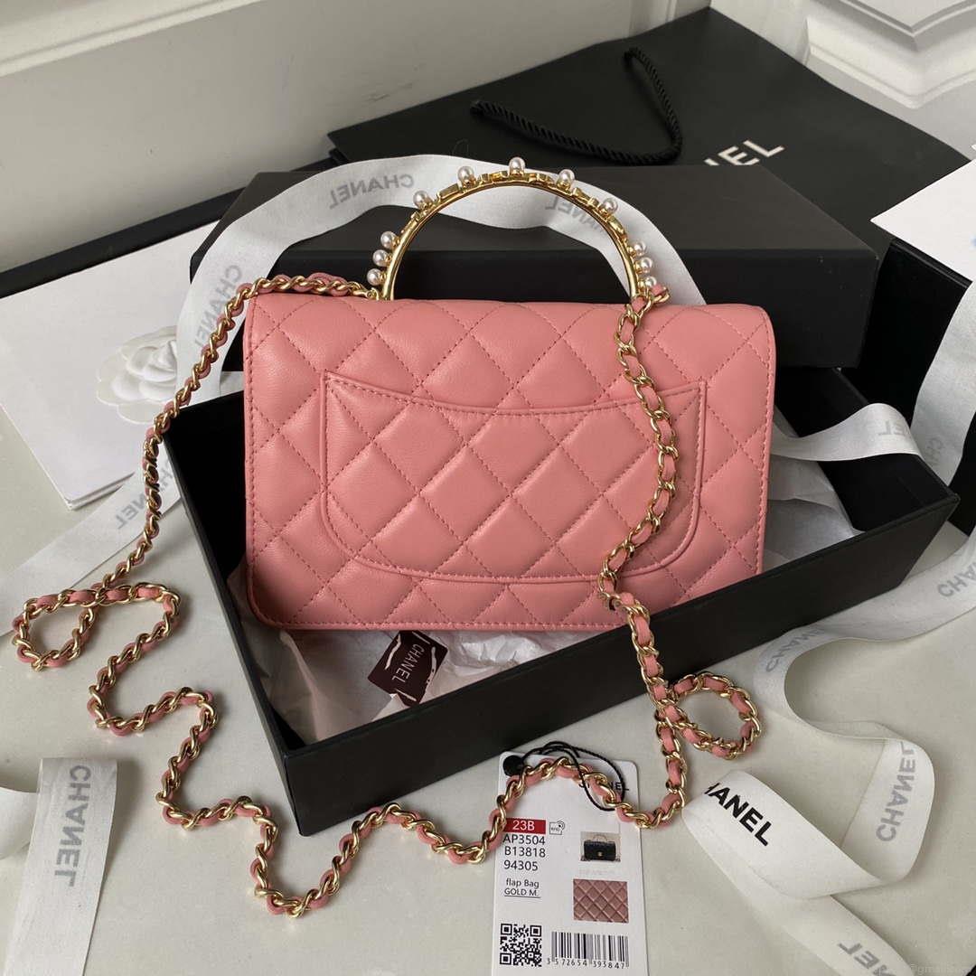 Chanel AP3504 Woc Wallet On Chain lambskin Imitation Pearls Strass & Gold Pink