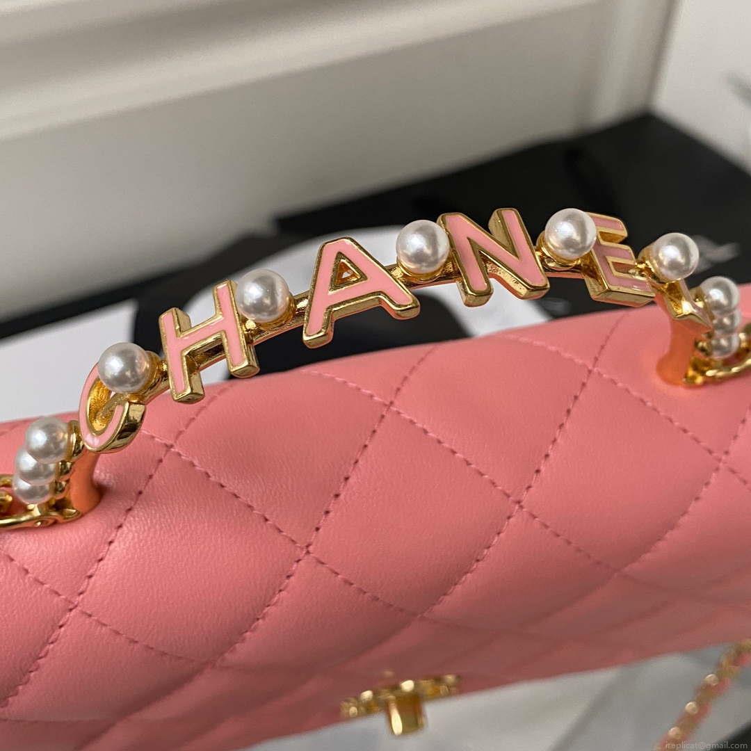 Chanel AP3504 Woc Wallet On Chain lambskin Imitation Pearls Strass & Gold Pink