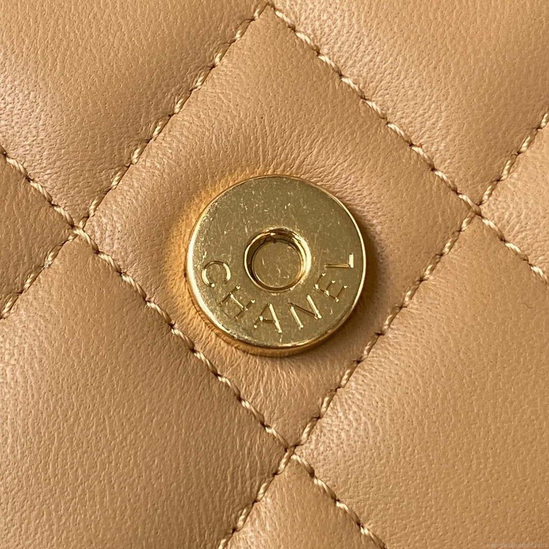 Chanel AP3513 Woc Clutch With Chain lambskin Imitation Pearls Enamel & Gold Apricot