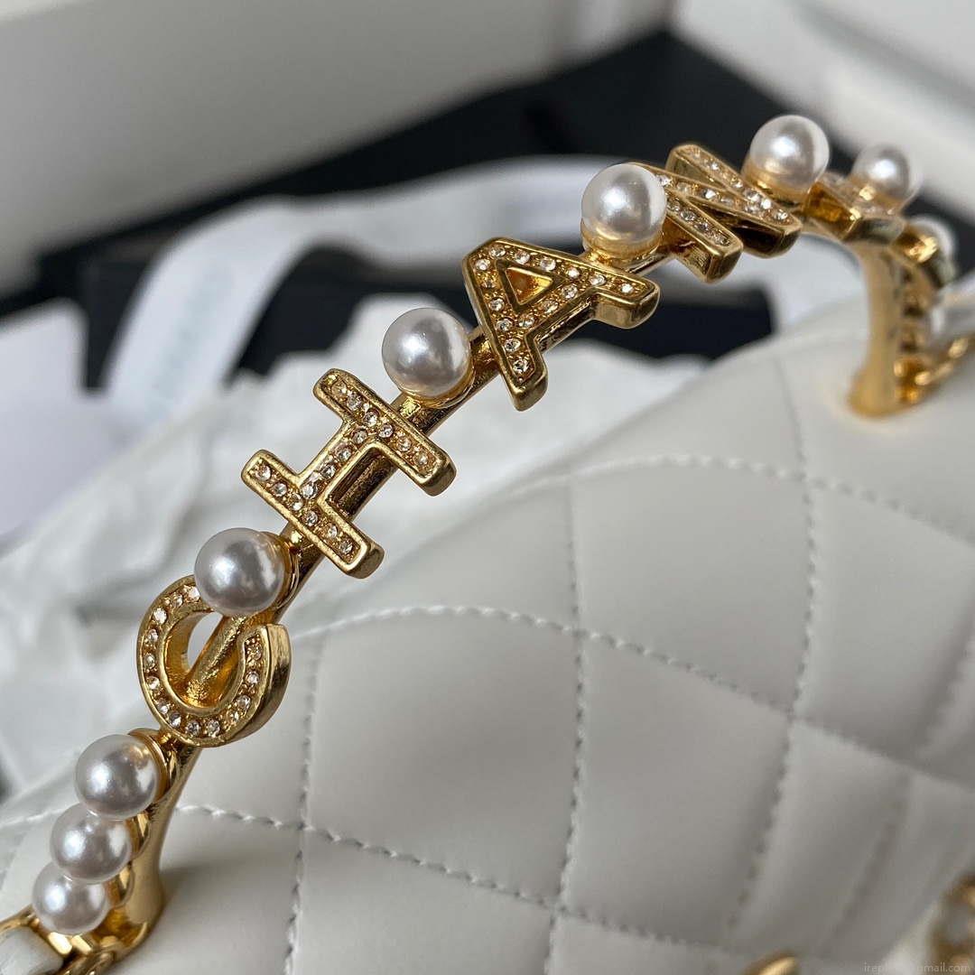 Chanel AP3513 Woc Clutch With Chain lambskin Imitation Pearls Enamel & Gold White
