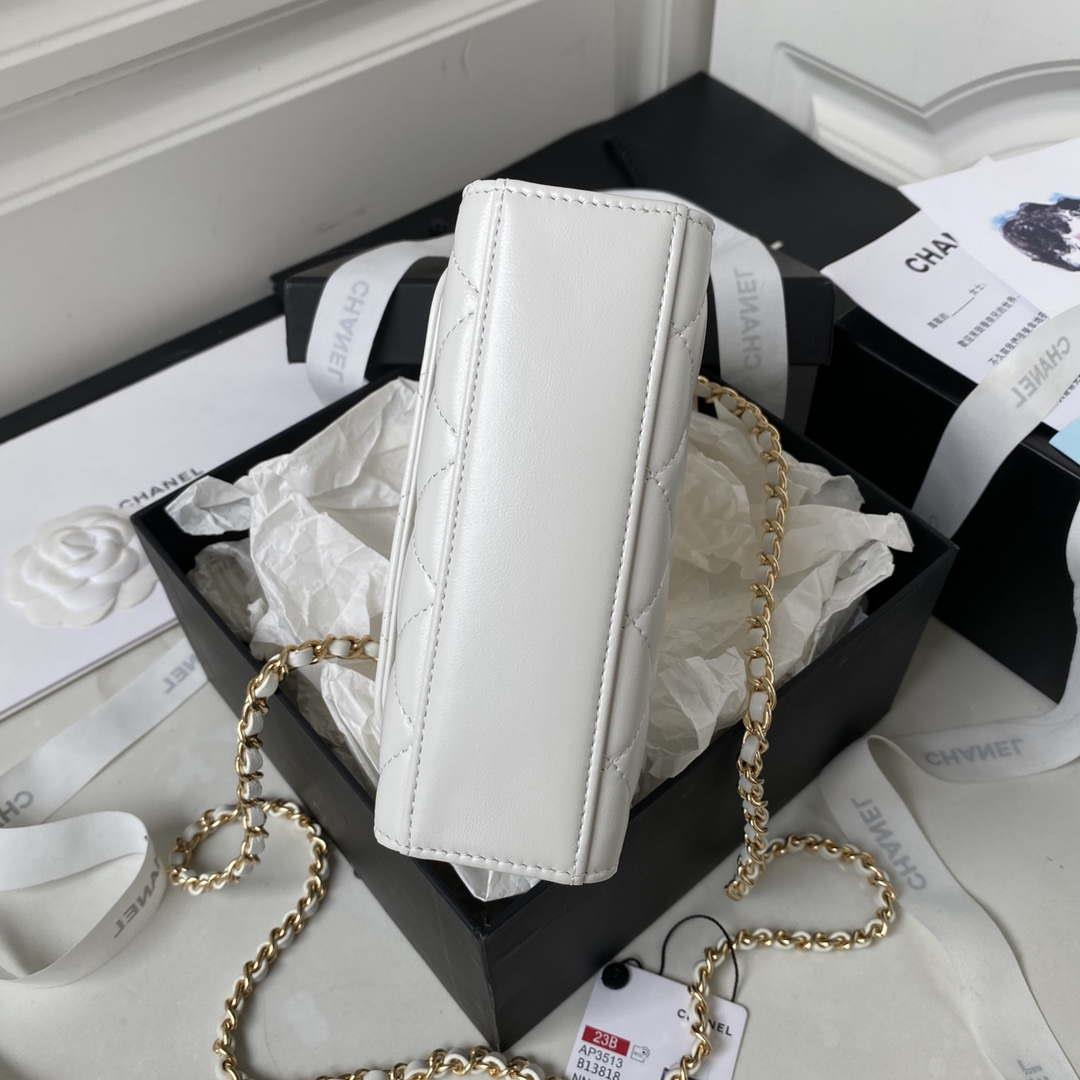 Chanel AP3513 Woc Clutch With Chain lambskin Imitation Pearls Enamel & Gold White
