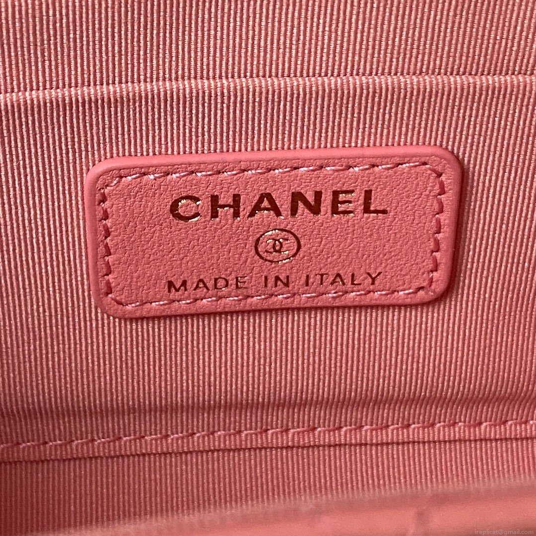 Chanel AP3512 Flap Phone Holder With Chain Lambskin Imitation Pearls Enamel & Gold Pink