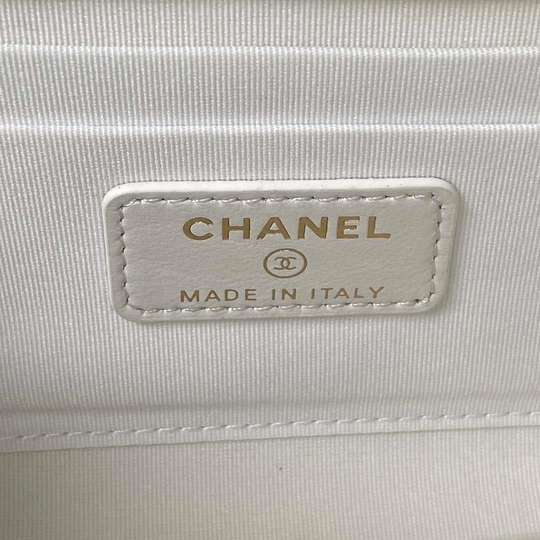 Chanel AP3512 Flap Phone Holder With Chain Lambskin Imitation Pearls Enamel & Gold White