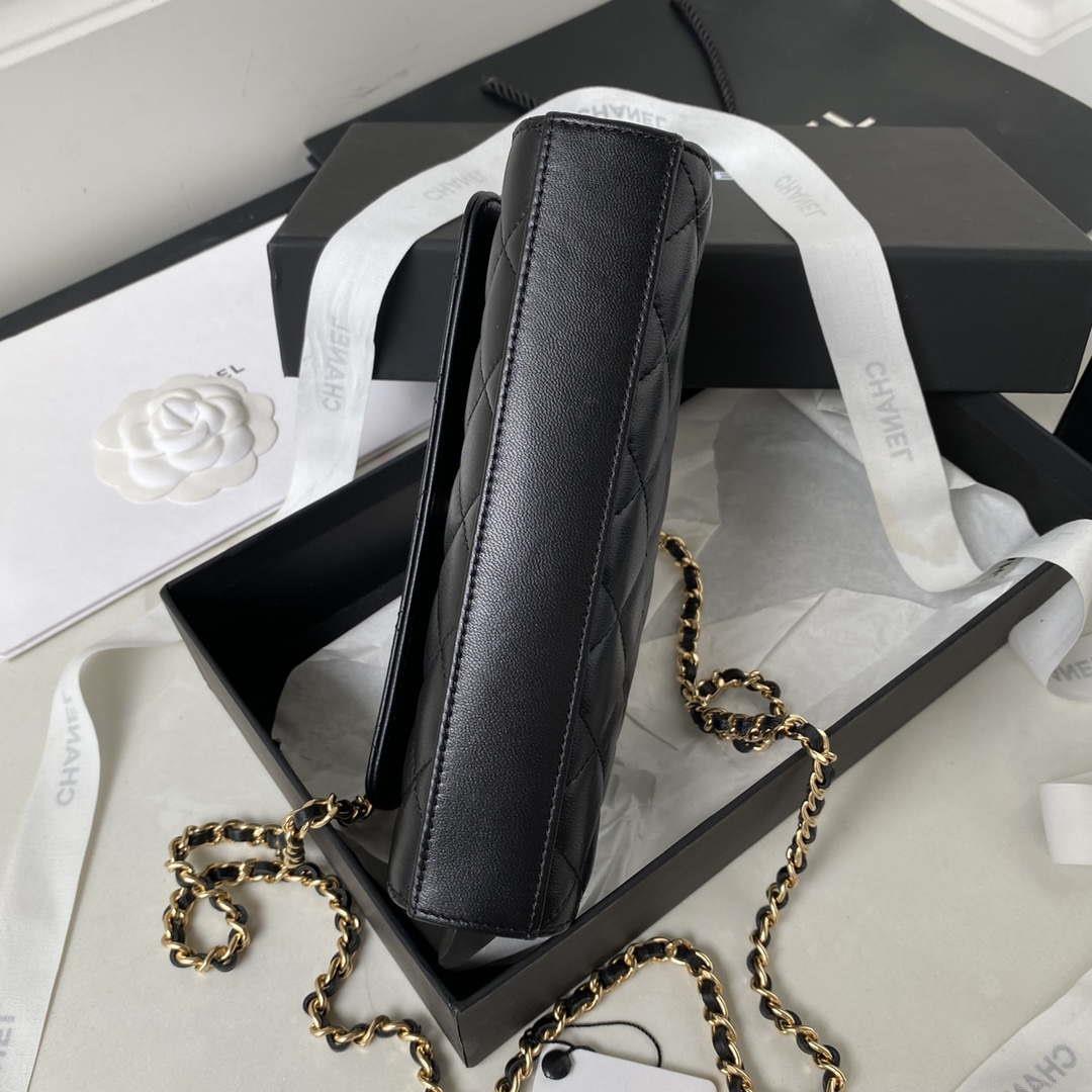 Chanel AP3512 Flap Phone Holder With Chain Lambskin Imitation Pearls Enamel & Gold Black