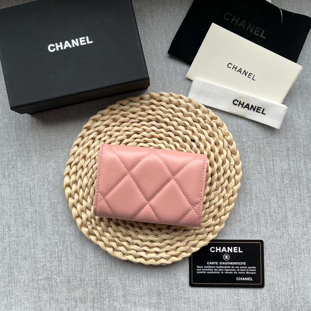 Chanel AP1790 19 flap Card Holder shiny lambskin gold tone ruthenium finish metal Pink