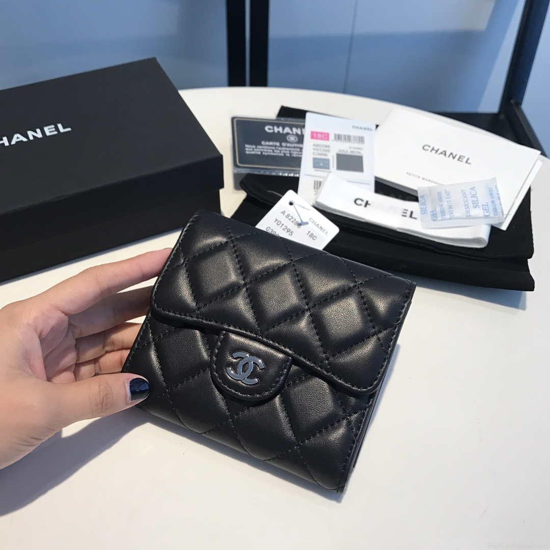 Chanel AP0231 Classic Small FLAP Wallet Lambskin Black Silver