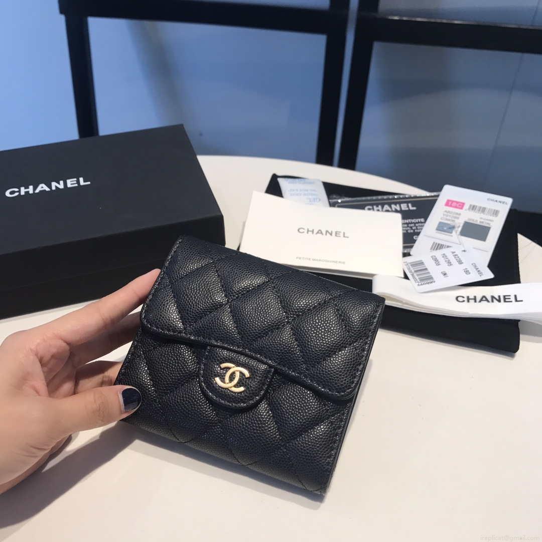 Chanel AP0231 Classic Small FLAP Wallet Calfskin Black Gold