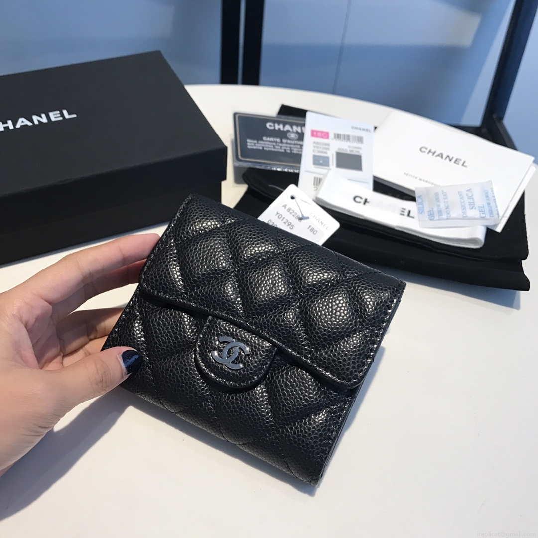 Chanel AP0231 Classic Small FLAP Wallet Calfskin Black Sliver