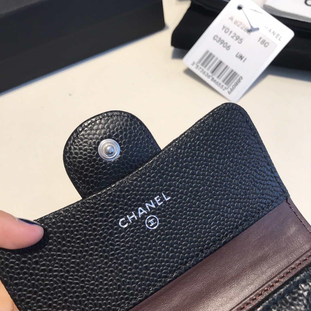 Chanel AP0231 Classic Small FLAP Wallet Calfskin Black Sliver