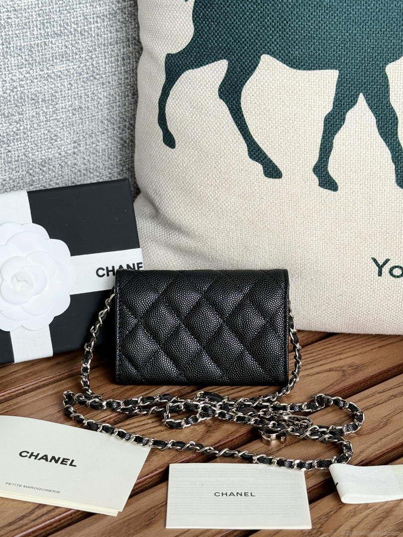 Chanel A81081 Wallet on Chain Shiny Calfskin Black small ball