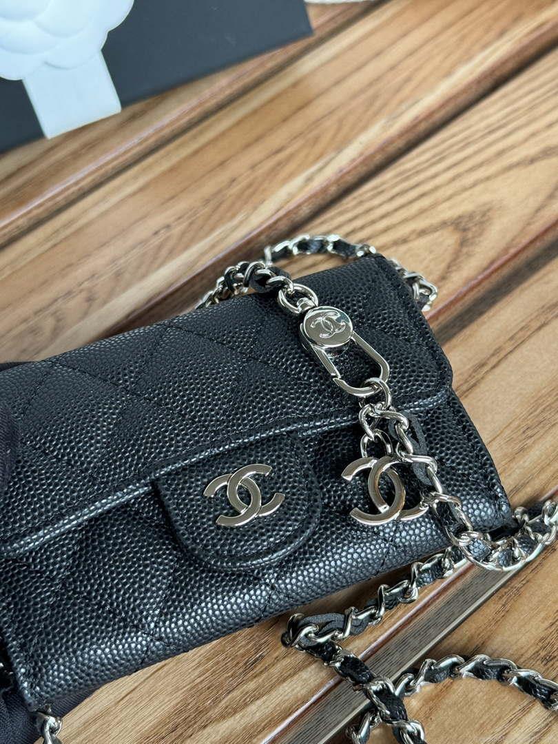 Chanel A81081 Wallet on Chain Shiny Calfskin Black small ball