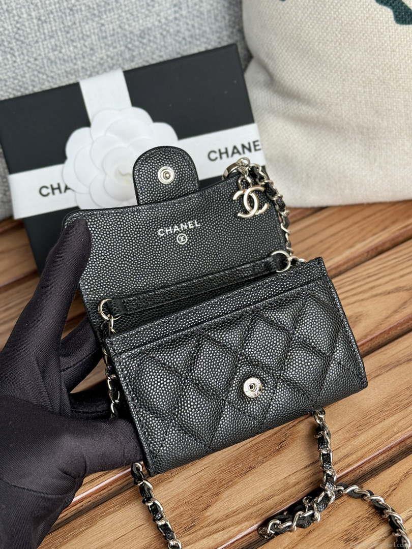 Chanel A81081 Wallet on Chain Shiny Calfskin Black small ball