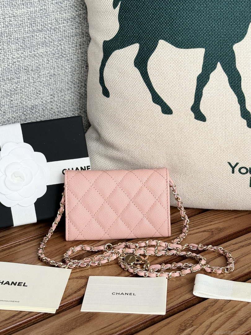 Chanel A81081 Wallet on Chain Shiny Calfskin Pink