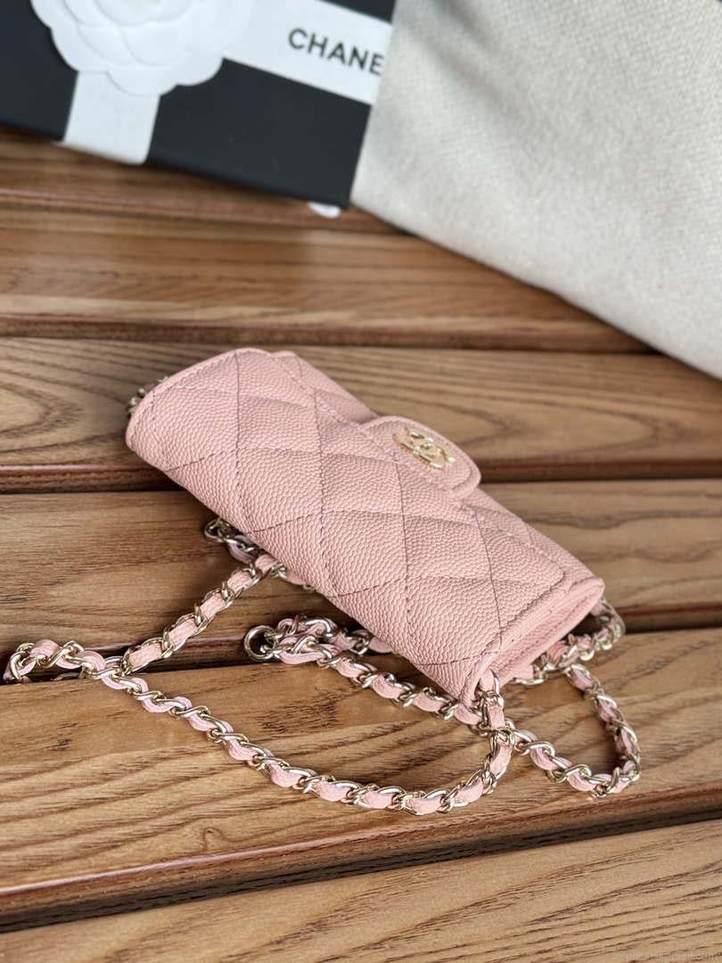 Chanel A81081 Wallet on Chain Shiny Calfskin Pink
