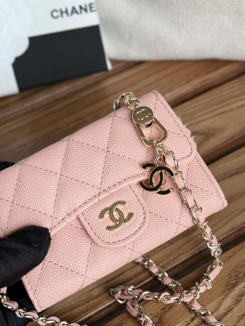 Chanel A81081 Wallet on Chain Shiny Calfskin Pink