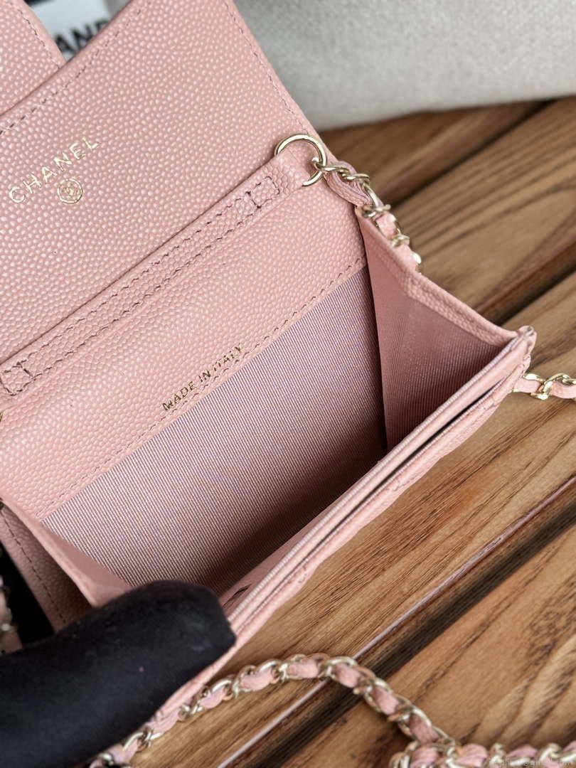 Chanel A81081 Wallet on Chain Shiny Calfskin Pink